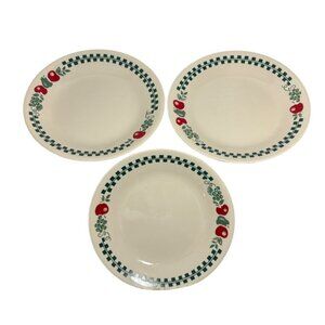 3 Corelle By Corning FARM FRESH Pattern 6.75" Dessert Plates Green Check Apples